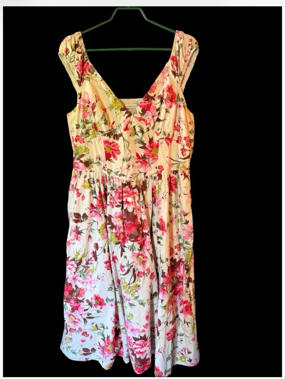 Abercrombie & Fitch Cream Midi Dress with Pink Floral Print size XL